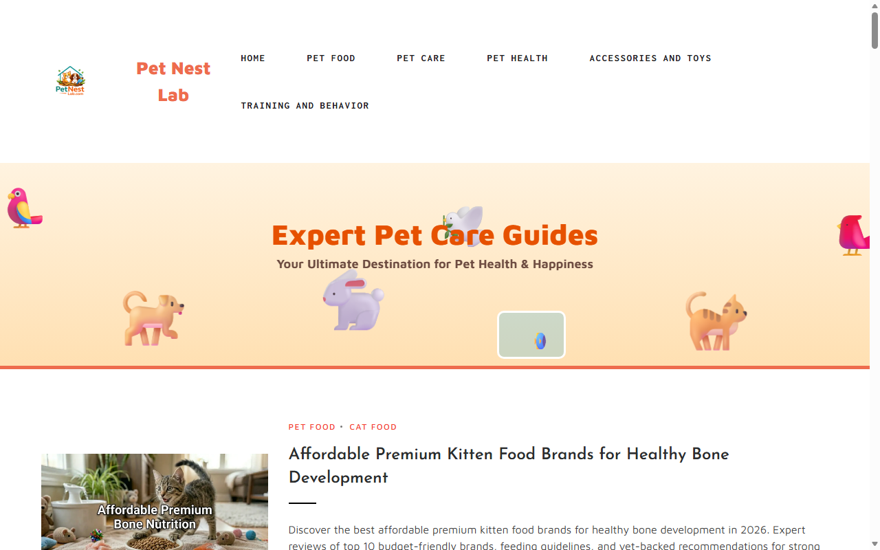PetNestLab – Expert Pet Care & Nutrition Blog Mockup